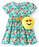 Babyhug Single Jersey Knit Half Sleeves Frock with Sling Bag  Floral Print & Bow Applique - Sea Green