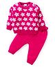 Babyhug Knitted Full Sleeves Pullover Sweater Set With Floral Design- Pink