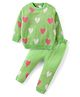 Babyhug Knit Full Sleeves Sweater Set With Hearts Design - Green