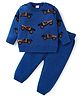 Babyhug Knitted Full Sleeves Pullover Sweater Set with Truck Design - Blue