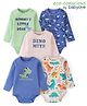 Babyoye 100% Cotton Knit With Eco- Jiva Finish Full Sleeves Onesies with Dino Print Pack of 5 - Blue Green & Pink