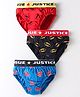 Bodycare Cotton Knit Briefs With Justice League Graphics Pack of 3 - Red Black & Blue