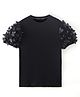 Kookie Kids Cotton Knit Half Sleeves Top with 3D Butterfly Applique - Black