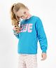 Primo Gino 100% Cotton French Terry Full Sleeves Sweatshirt with Text Print - Blue