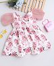 Many frocks & Satin Half Sleeves Floral Printed & Lace Embellished Party Dress - White & Pink
