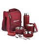 Oliveware Teso Pro Lunch Box With Steel Cutlery,3 Microwave Safe Containers, Plastic Pickle Box and Steel Water Bottle-Maroon