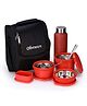 Oliveware Teso Pro Lunch Box With Steel Cutlery,3 Microwave Safe Containers, Plastic Pickle Box and Steel Water Bottle-Red
