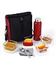 Oliveware Crystal Lunch Box, 3 Microwave Safe Glass Containers, Plastic Pickle Box, Steel Water Bottle and Steel cutlery-Maroon