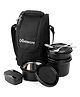 Oliveware Executive Pro Lunch Box,3 Microwave Safe, Plastic Pickle Box & Steel Cutlery - Black