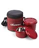 Oliveware Cleo Lunch Box, Microwave Safe & Leak Proof, 2 Inside Steel Containers with BPA Free Airtight Lids (450ml & 600ml), with Fabric Bag -red