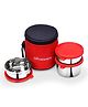 Oliveware Lovely Stylo Lunch Box, Leak Proof & BPA Free Lid , 3 Stainless Steel Containers (2x290ml & 1x450ml), Fabric Jacket - Red