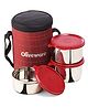 Oliveware Absolute Lunch Box, 100% Leak Proof, 3 Stainless Steel Containers with BPA Free Lids (2x600ml & 450ml), Fabric Bag (Red)