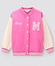 Primo Gino 100% Cotton French Terry Knit Full Sleeves Front Open Bomber Jacket with Varsity Embroidery - Pink
