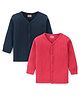 Babyhug Cotton Blend Full Sleeves Front Open Solid Color Thermal Wear Vests Pack Of 2 - Navy Blue & Red