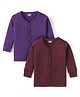 Babyhug Cotton Blend Full Sleeves Front Open Solid Color Thermal Wear Vests Pack Of 2 - Purple & Maroon