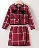 Mark & Mia Half Sleeves Checkered Top with Skirt & Bow Applique - Maroon