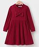 Kookie Kids Full Sleeves Solid Colour Party Frock with Bow Applique - Red