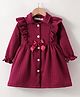 Kookie Kids Full Sleeves Shirt Style Winter Frock with Bow & Frill Detailing - Maroon
