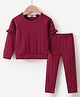 Kookie Kids Full Sleeves Frill Detailed Top & Leggings Co-Ord Set - Maroon