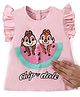 Babyhug Disney Cotton Knit Frill Sleeves Tee With Chip'n Dale Print With Reversible Sequins - Pink