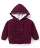 Babyoye Knitted Full Sleeves Solid Colour Front Open Hooded Sweater with Shimmer Detailing - Wine