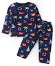 Babyhug Cotton Knit Full Sleeves Night Suit With Beach Theme Print - Navy