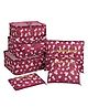 House of Quirk Travel Storage Printed Clothes Packing Cubes Space Savers Bags Cosmetic Shoes Organizer Pouch (Pack of 6 Maroon Flower) Polyester