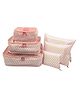 House of Quirk Travel Storage Printed Clothes Packing Cubes Space Savers Bags Cosmetic Shoes Organizer Pouch (Pack of 6 Pink Stripes)