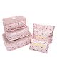 House of Quirk Travel Storage Printed Clothes Packing Cubes Space Savers Bags Cosmetic Shoes Organizer Pouch (Pack of 6 Pink Cherry, Polyester)