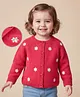 Babyoye Full Sleeves Front Open Floral Embroidery Sweater - Red