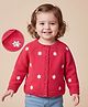 Babyoye Full Sleeves Front Open Floral Embroidery Sweater - Red