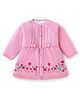 Babyoye Cotton Knitted Full Raglan Sleeves Woollen Dress with Floral Embroidery & Bow Applique - Pink