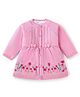 Babyoye Cotton Knitted Full Raglan Sleeves Woollen Dress with Floral Embroidery & Bow Applique - Pink