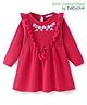 Babyoye Knitted Full Sleeves Woollen Dress with Floral Embroidery Design - Red