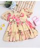 Many frocks & Gorgette Half Puffed Sleeves Floral Printed & Bow Detailed Party Wear Dress - Yellow