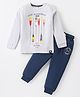 Lazy Bones Sinker Knit Full Sleeves T-Shirt & Lounge Pants Set With Rowing Print - Grey