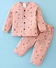 First Smile Sinker Knit Full Sleeves Night Suit With Nautical Theme Print - Peach