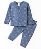 First Smile Sinker Knit Full Sleeves Night Suit With Elephants Print - Blue