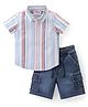 Babyhug Cotton Woven Half Sleeves Regular Collar Striped Shirt & Denim Shorts Set - Multicolor