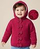 Babyoye Knit Full Sleeves Front Open Hooded Sweater with Bow Applique - Maroon
