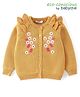 Babyoye Knitted Full Sleeves Front Open Sweater with Floral Embroidery & Frill Detailing - Yellow