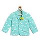 Tiber Taber Cotton Full Sleeves Clouds Printed Blazer With Detachable Brooch - Blue
