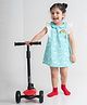 Tiber Taber Frill Sleeves Clouds Printed Dress With Detachable Rainbow Brooch - Blue