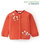 Babyoye Cotton Knit Full Sleeves Front Open  Sweater with Floral Embroidery - Orange