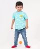Tiber Taber Half Sleeves Clouds Printed Shirt With Detachable Brooch - Blue