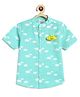 Tiber Taber Half Sleeves Clouds Printed Shirt With Detachable Brooch - Blue