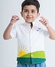 Tiber Taber Half Sleeve Sun Scape Embroidered Shirt - White
