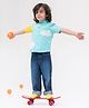 Tiber Taber Half Sleeves Sun & Clouds Embroidered Shirt - Blue