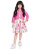 TINY BABY Linen Abstarct Printed Dress With Full Sleeves Solid Jacket - Pink