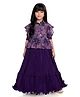 Betty By Tiny Kingdom Half Sleeves Gota Lace Embellished Floral Printed Gown - Purple